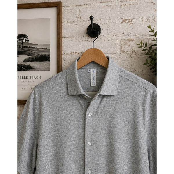 State & Liberty Athletic Fit Stretch Button Shirt Heather Gray Sz L Short Sleeve