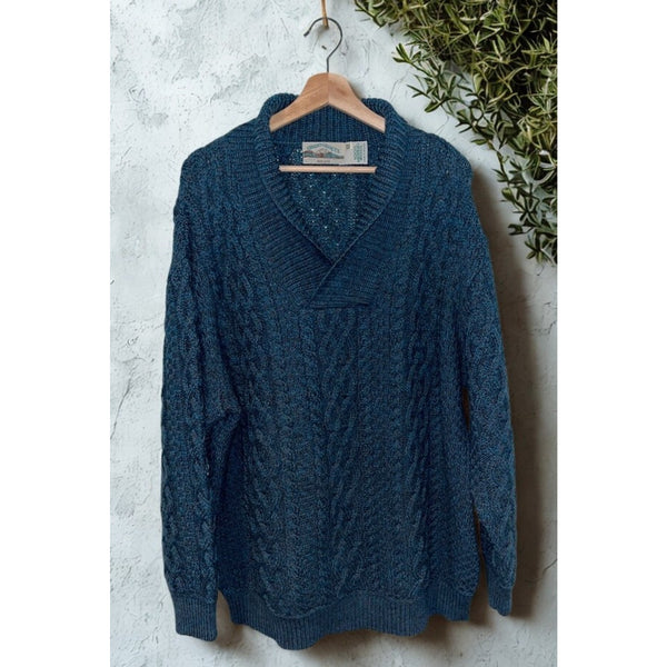 Aran Crafts Chunky Cable Knit Fisherman Sweater 2XL Merino Wool Shawl Ireland