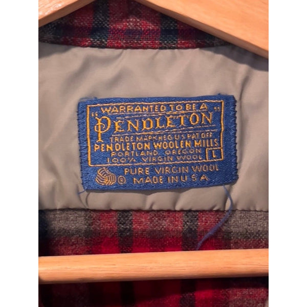 Pendleton Board Shirt Jacket Men's L Red Plaid Virgin Wool USA Loop Camp Collar