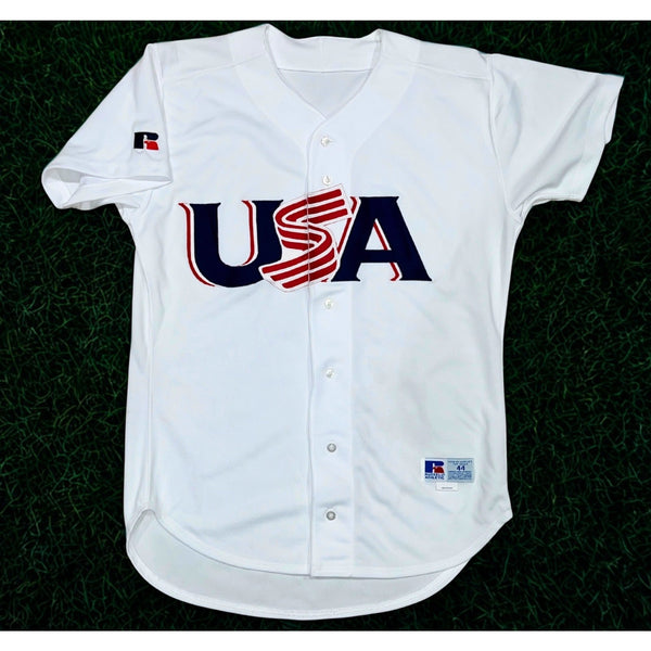 Team USA Baseball Jersey Russell Athletic White 2000 Olympics Sz 44 (L) Vintage