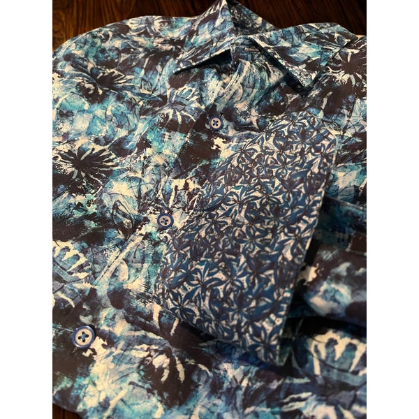 Robert Graham Blue Floral Shirt Mens M Flip Cuff Geometric Button Down EUC