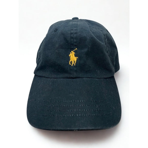 Polo Ralph Lauren Gold Pony Logo Hat Black Adjustable Strapback Rare EUC