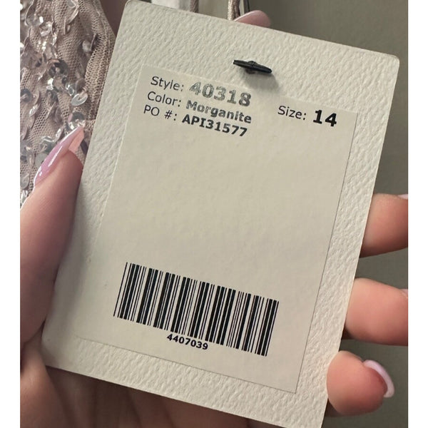 Adrianna Papell 40318 Allover Sequin Dress Morganite Sz. 14 (SAMPLE)