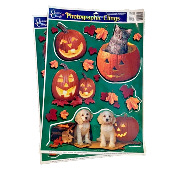 Halloween Cats & Dogs Plastic Window Clings Vintage NOS