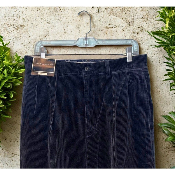 Polo Ralph Lauren Andrew Pant Navy Corduroy Pleated Classic Fit 32x34 NWT 1990’s