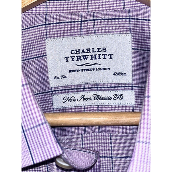 Charles Tyrwhitt Dress Shirt Non Iron Classic Fit Check Purple Men's 16.5/35