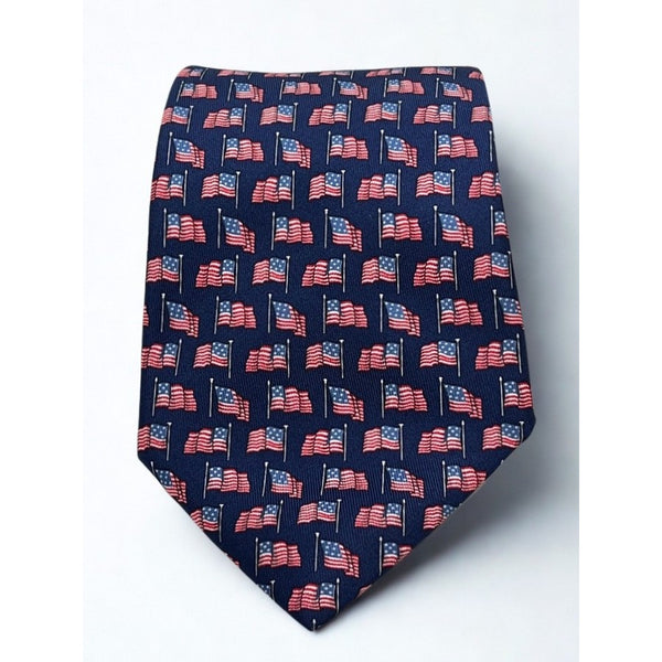 Salvatore Ferragamo Silk Tie USA Flag Patriotic Navy Made Italy Luxury Vintage
