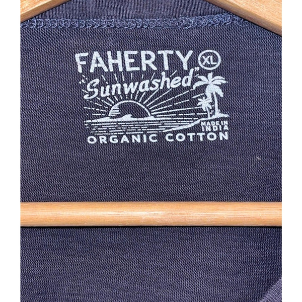 Faherty Sunwashed Slub Pocket T Shirt XL Blue Grey Organic Cotton Short Sleeve