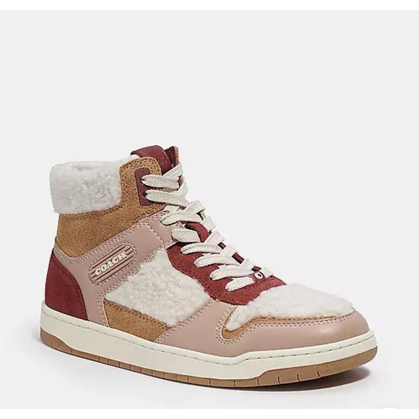 Coach CE872 Hi Top Sherpa Sneakers Cherry Light Camel Suede Women’s 10B NIB