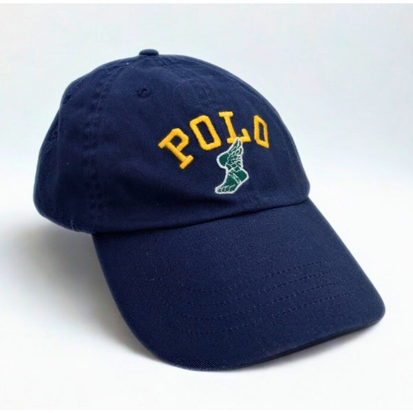 Polo Ralph Lauren P-Wing Foot Navy Adjustable Hat Leather Strap EUC Rare