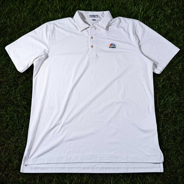 Peter Millar Summer Comfort CNBC Polo Shirt White Performance Golf Large NWOT