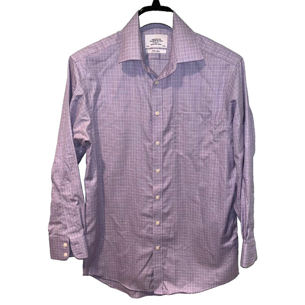 Charles Tyrwhitt Dress Shirt Non Iron Extra Slim Fit Plaid Purple Men's 16/33