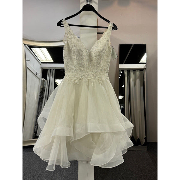 Enchanting by Mon Cheri 117181 Tea Length Casual Wedding Dress Ivory/White Sz. 8