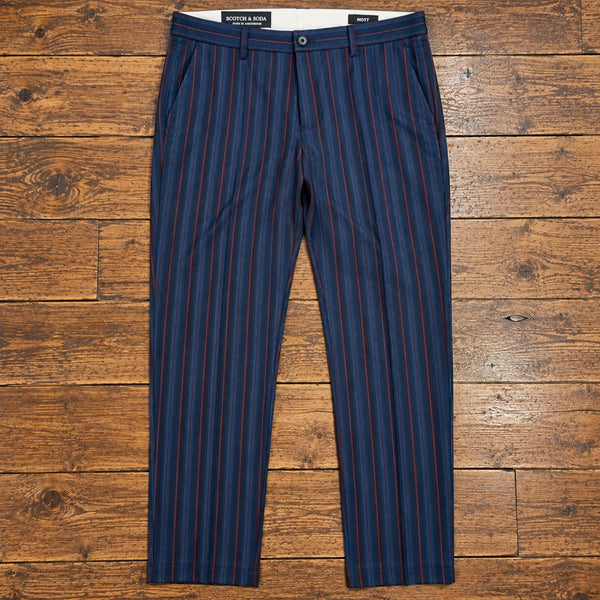 Scotch & Soda Mott Pants Men 34x32 Blue Red Pinstripe Wool Blend Slim Fit Chino