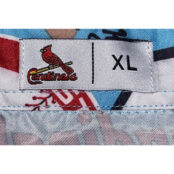 St Louis Cardinals Hawaiian Shirt Sz. XL Aloha Camp Button MLB All Over Print