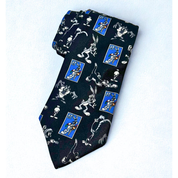 Looney Tunes USPS Stamp Collection Bugs Taz Tweety Marvin Novelty Tie 1997 Vtg