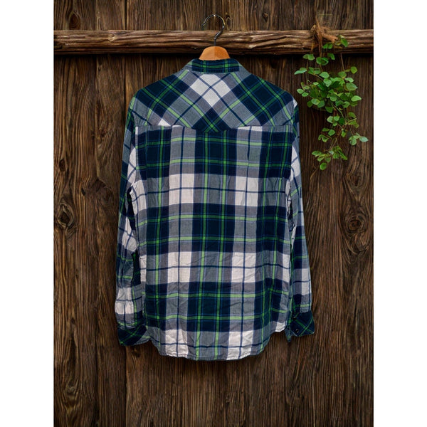 Diesel Y2K Western Pearl Snap Plaid Shirt L Cowboy Grunge Streetwear EUC