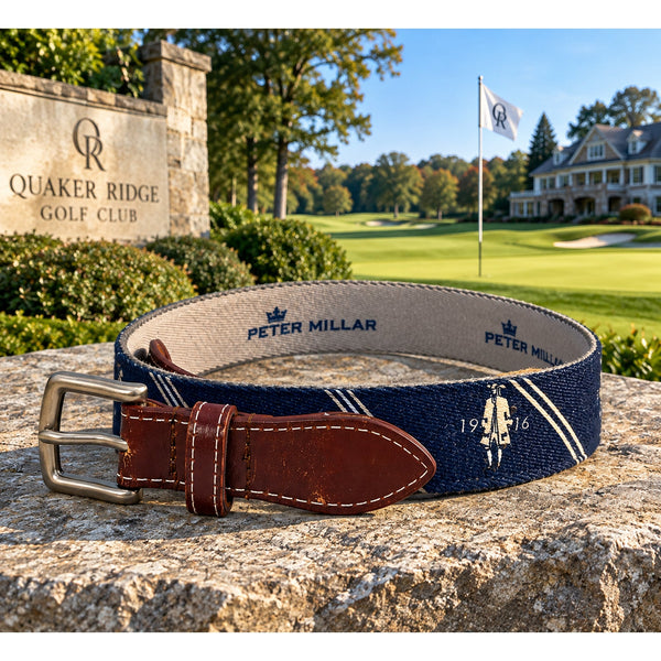 Peter Millar Quaker Ridge Golf Club Youth Belt Large Blue Woven Leather 30"