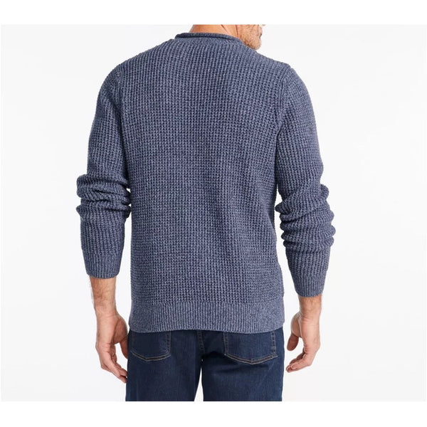 L.L. Bean Organic Cotton Fisherman Sweater 2XL Blue Roll Neck Waffle Knit NWT