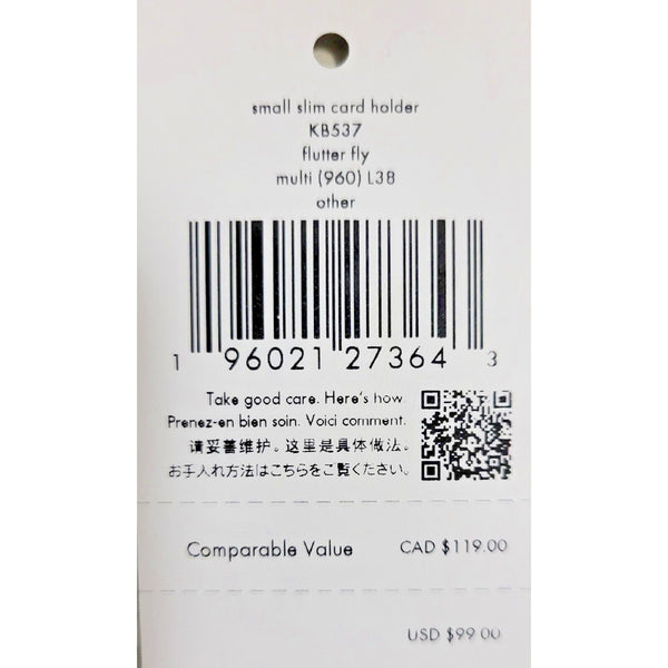 Kate Spade Small Slim Leather Card Holder Flutter Fly Butterfly White NWT $99