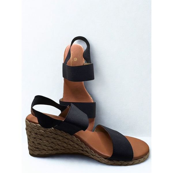 Tommy Bahama Sakura Elastic Wedge Sandals Black Sz 10