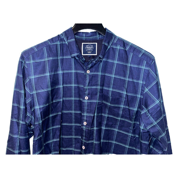 Charles Tyrwhitt Dress Shirt Non Iron Classic Fit Check Heavy Cotton Denim Sz. L