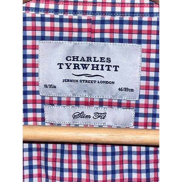 Charles Tyrwhitt Dress Shirt Non Iron Slim Fit Gingham Men's 18/35