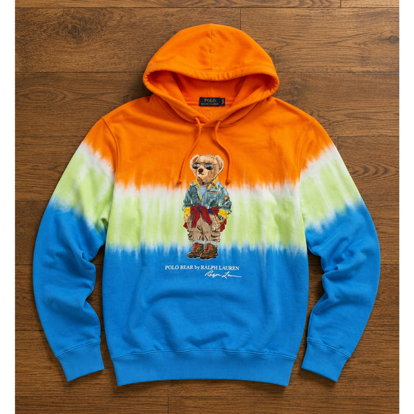 Polo Ralph Lauren Polo Bear Tie-Dye Fleece Hoodie Men's Large Orange Blue EUC