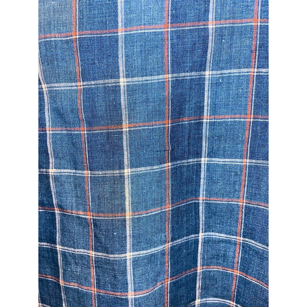 Faherty Brand Mens 2XL 100% Linen Indigo Blue Plaid Button Down Beach Shirt