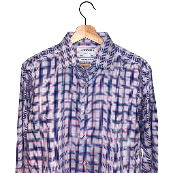 Charles Tyrwhitt Dress Shirt Non Iron Tailored Fit Check Plaid Men's 16/34
