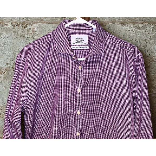 Charles Tyrwhitt Dress Shirt Non Iron Extra Slim Fit Purple Check Men's 16.5/33