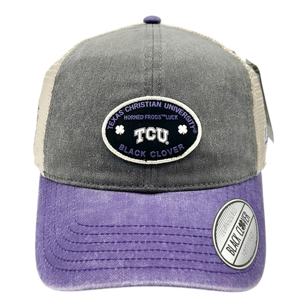 TCU Texas Christian University Horned Frogs Black Clover Trucker Hat NWT