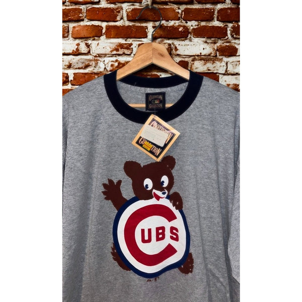Chicago Cubs Cooperstown Collection Majestic T-Shirt XL Gray Logo Ringer NWT