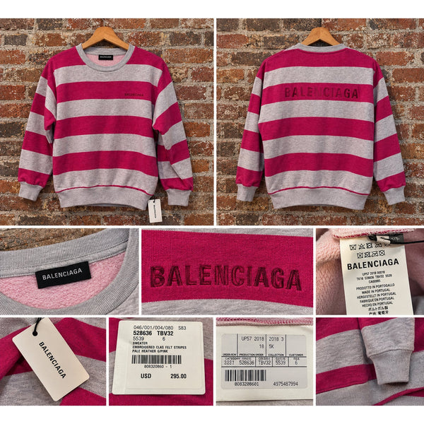 Balenciaga Kids Striped Sweatshirt Pink Gray Size 6 NWT $295 Designer