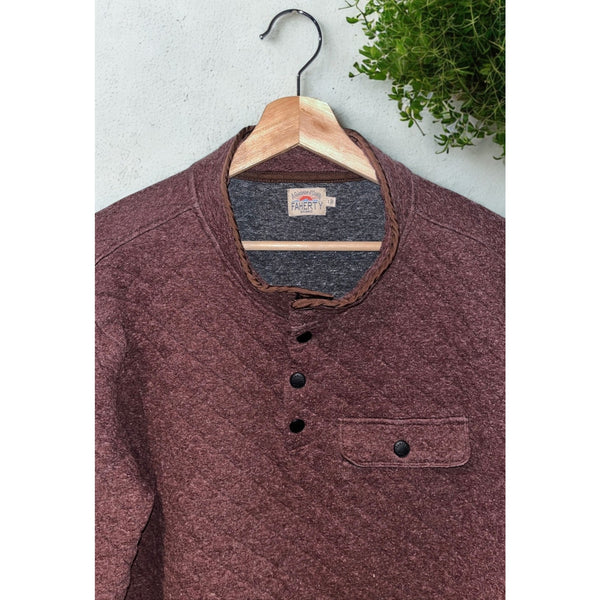 Faherty Epic Quilted Fleece Pullover Burgundy Mens Large Snap Pocket