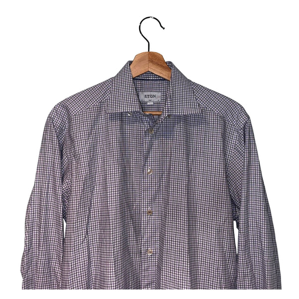 ETON Slim Fit Dress Shirt 16 41 L Purple Check Spread Collar Cotton Luxury