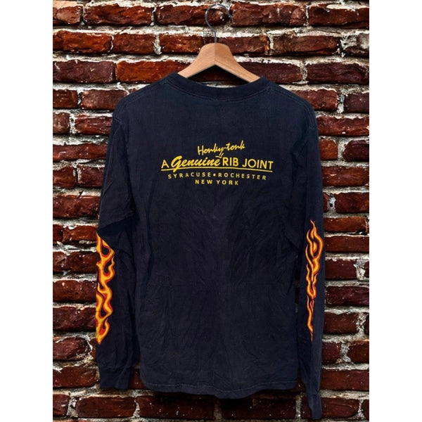 Dinosaur Bar-B-Que Flame Long Sleeve Shirt Black M Syracuse NY Y2K Vintage