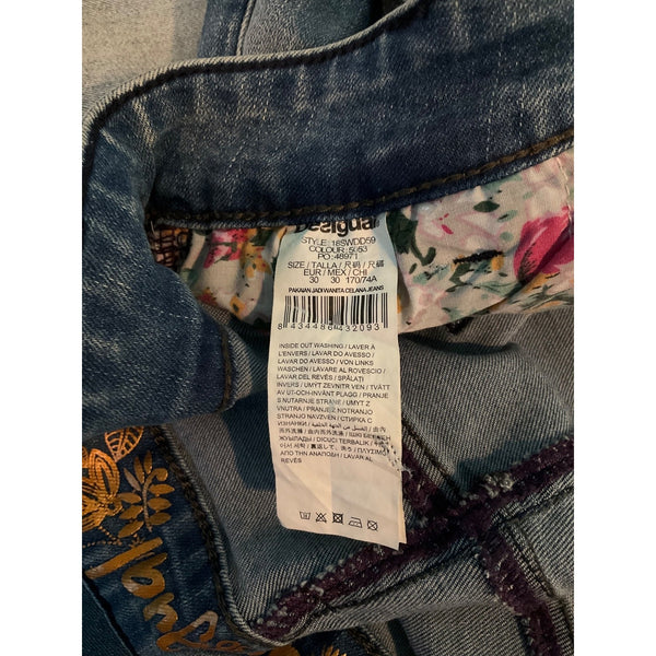 DESIGUAL Floral Embroidered Womens Graphic Skinny Jeans 30X27 18SWDD59 Y2K Vibes