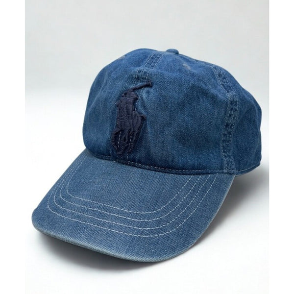 Polo Ralph Lauren Classic Chino Sport Cap Blue Raised Pony Leather Strap EUC