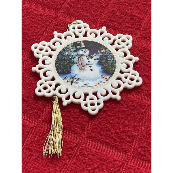 LENOX "WINTER GATHERING" Snowman with Birds Pierced Ornament INTER ART