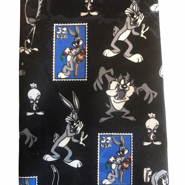 Looney Tunes USPS Stamp Collection Bugs Taz Tweety Marvin Novelty Tie 1997 Vtg