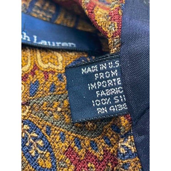 Polo Ralph Lauren Paisley Silk Tie USA Handmade Vintage Burgundy Gold Neckwear