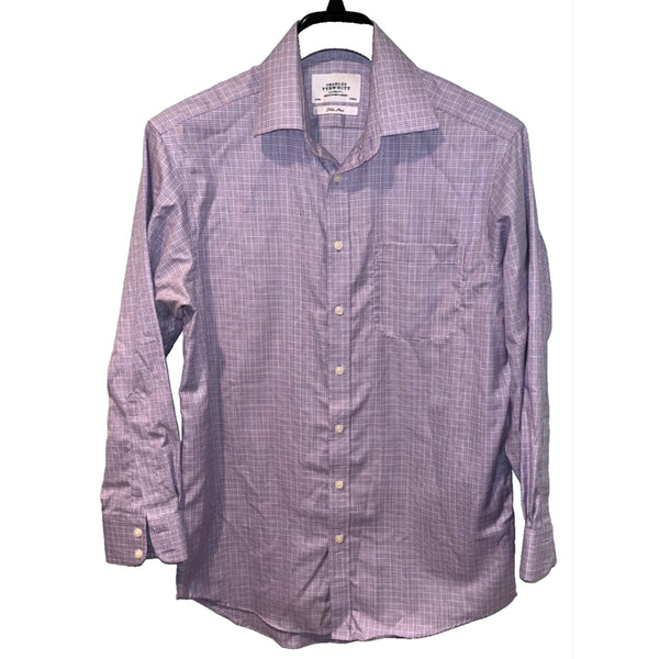 Charles Tyrwhitt Dress Shirt Non Iron Extra Slim Fit Plaid Purple Men's 16/33