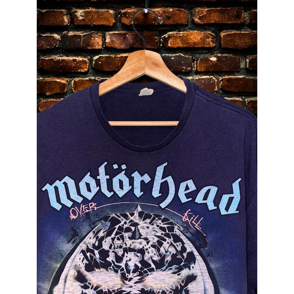 Motorhead Overkill Band T Shirt Mens L Blue Sun Faded Rock Metal Rare Vintage