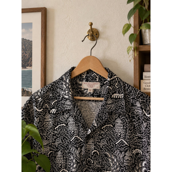 Wallace & Barnes Camp Collar Shirt XL Black Dobby Scribble Print J.Crew NWT
