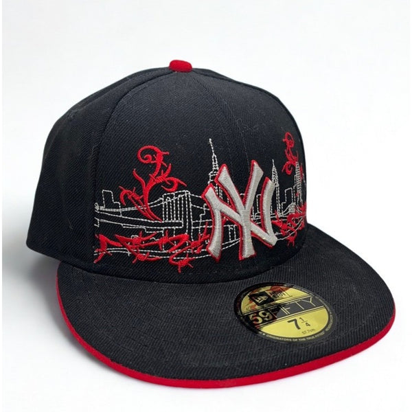 New York Yankees New Era 59FIFTY Fitted Hat 7 1/4 Skyline Y2K Wool MLB Black