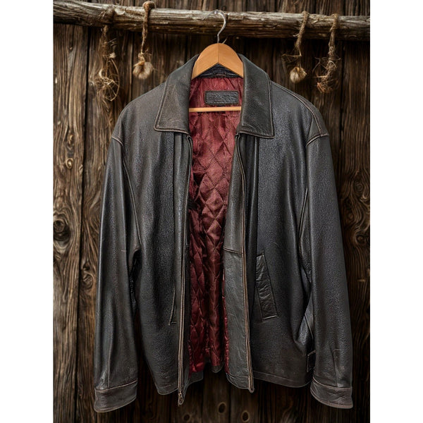 Brooks Brothers Brown Leather Motorcycle Jacket Mens XL Quilted Lined