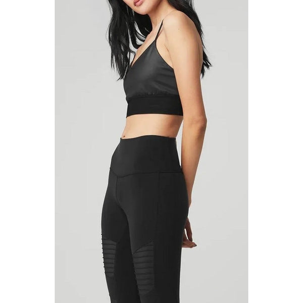 Alo Yoga Lavish Strappy Sports Bra Black Glossy Mesh XS NWT