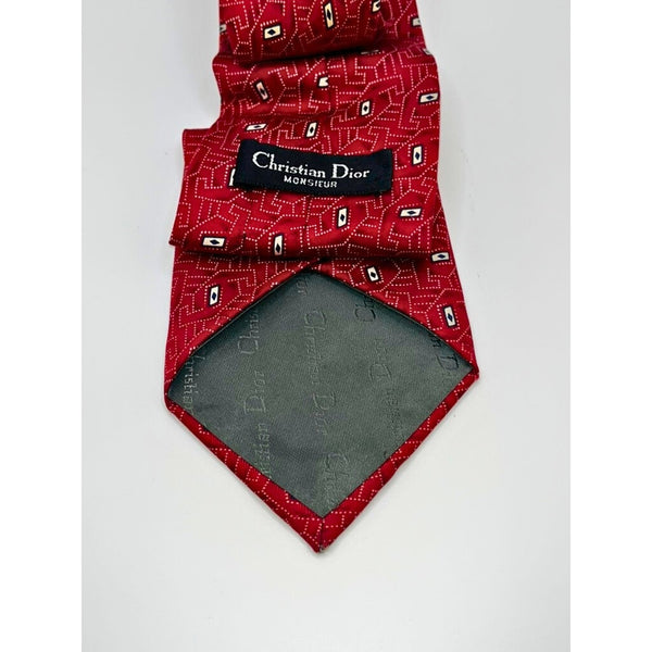Christian Dior Monsieur Geometric Red Silk Tie Made in USA Fabric VTG