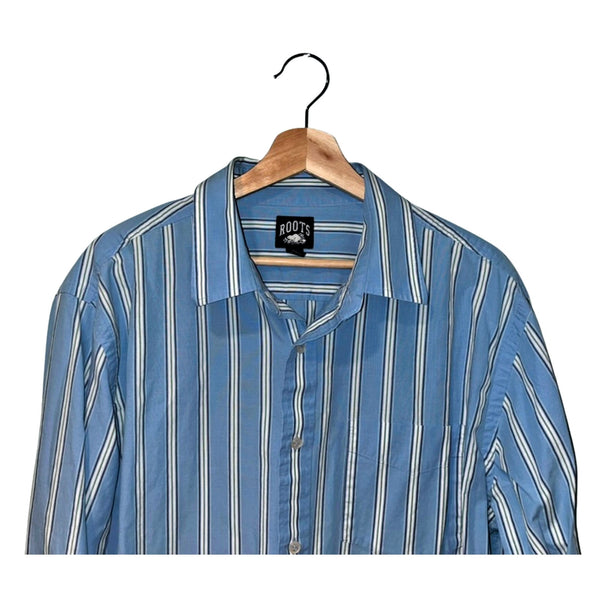 Roots Multi Colored Striped Button Up Shirt Mens Sz. XL Blue EUC